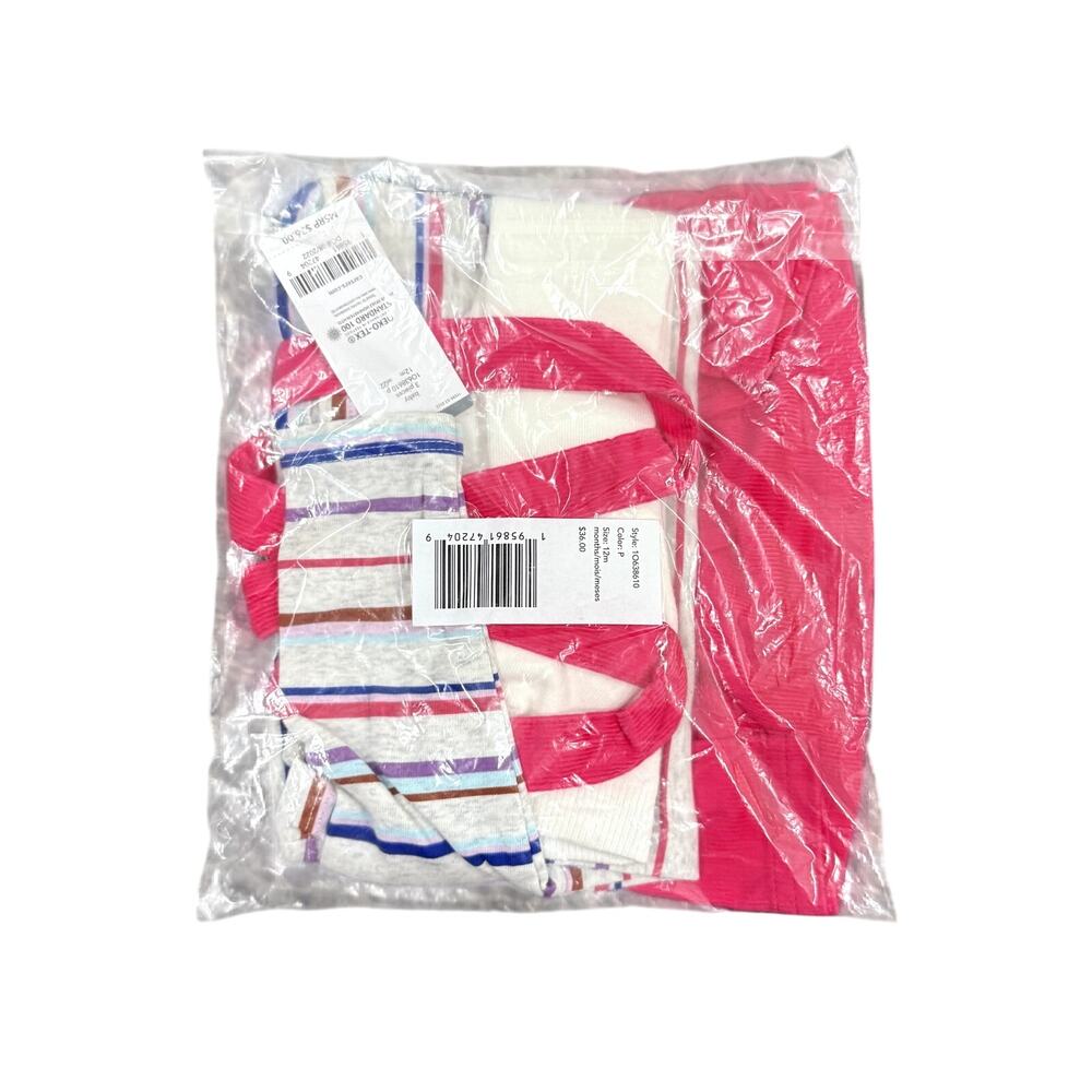 Carter's Baby Girl Striped Tee, Corduroy Jumper, & Tights Set in Pink, Size 12M - Picture 4 of 4